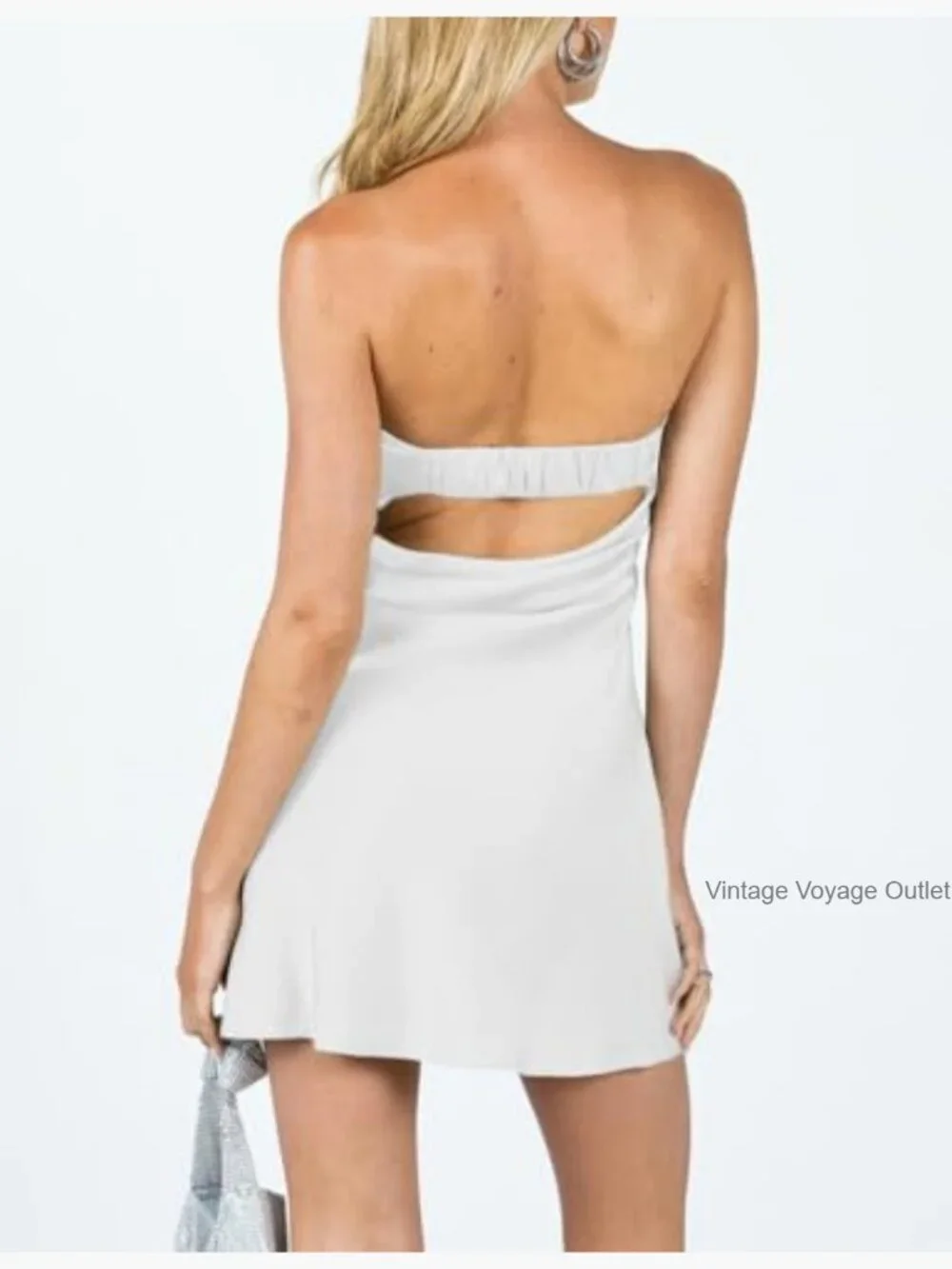 Satin Strapless Backless Mini Dress Club Party Night Out Formal - Picture 2 of 4